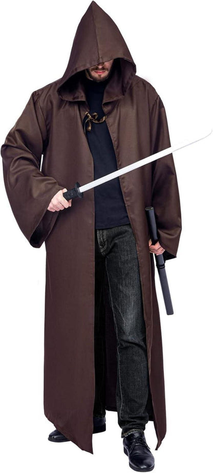 Umhang mit Kapuze Herren Robe Halloween Karneval Fasching Cosplay Braun M