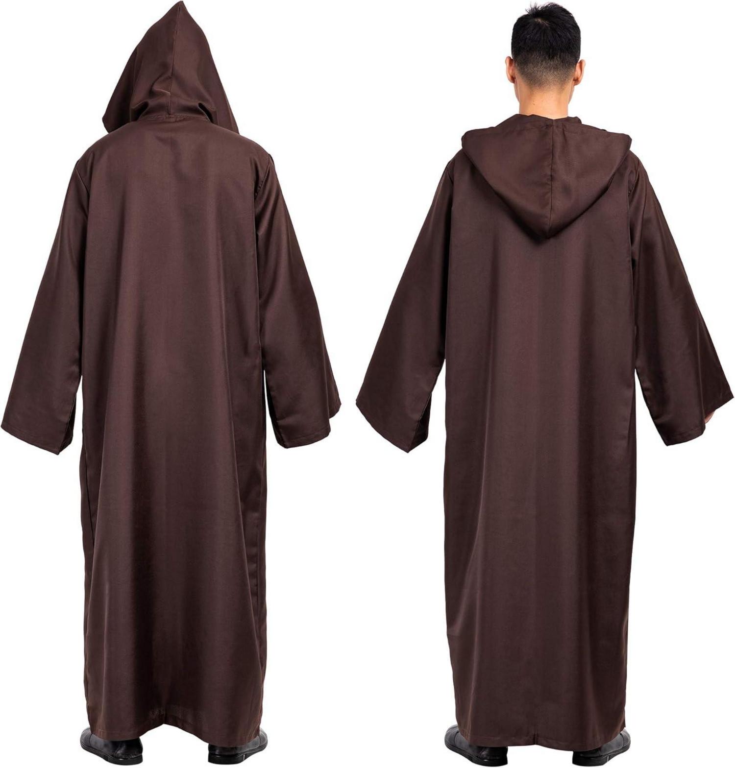 Umhang mit Kapuze Erwachsene Robe Halloween Kostüm Braun L