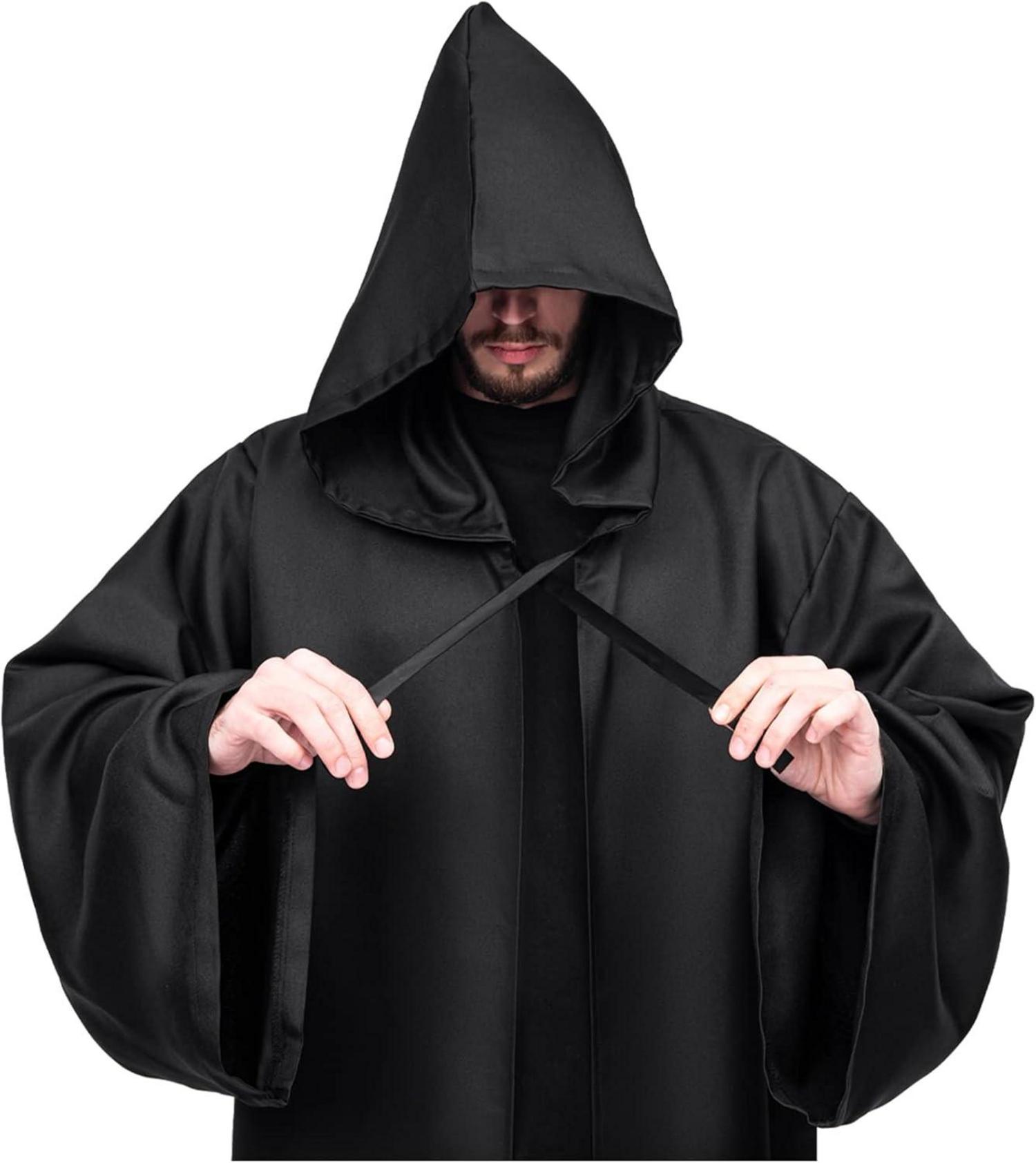 Umhang mit Kapuze Halloween Cape Erwachsene Robe Schwarz S