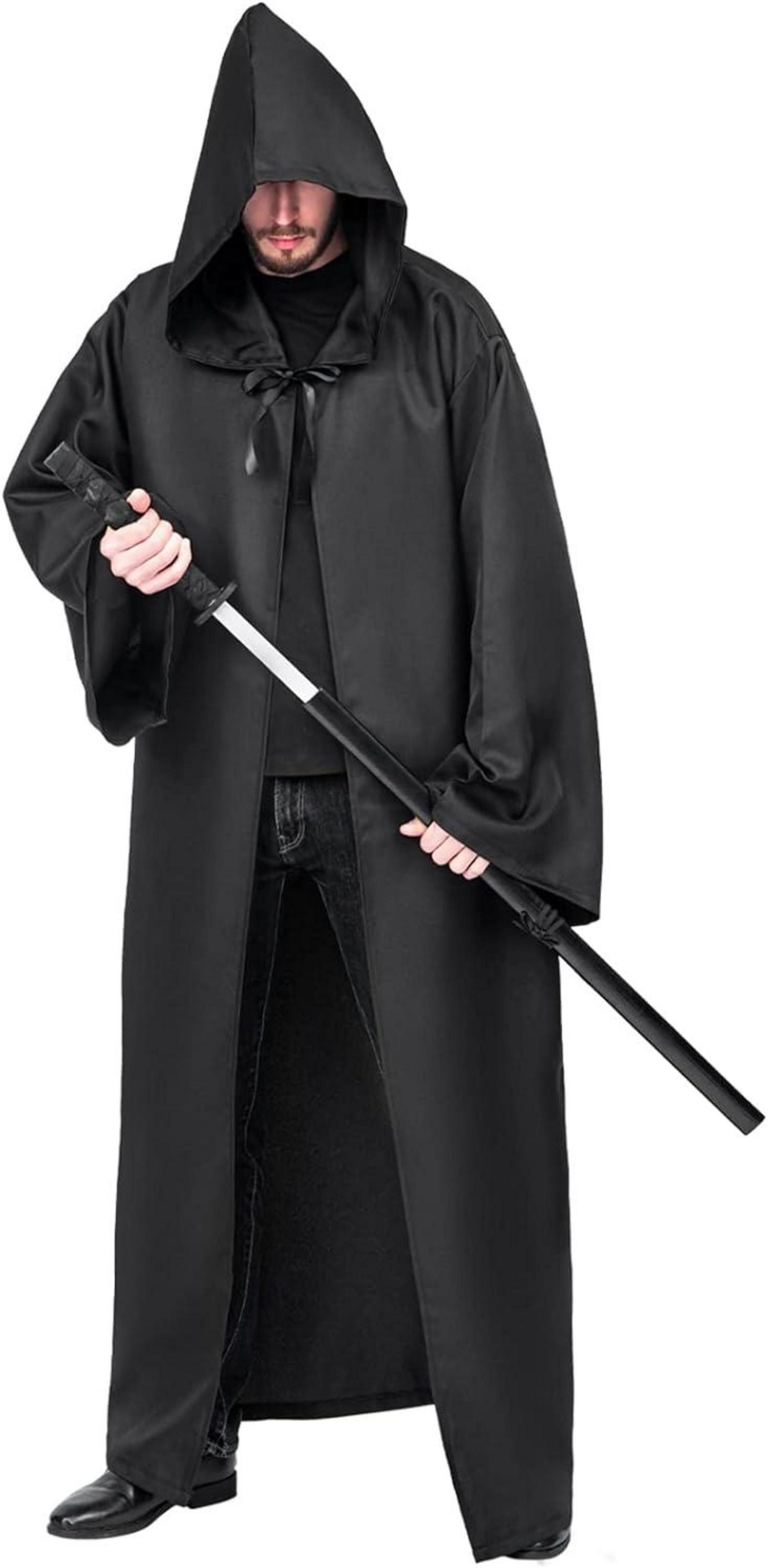 Umhang mit Kapuze Halloween Karneval Fasching Schwarz S