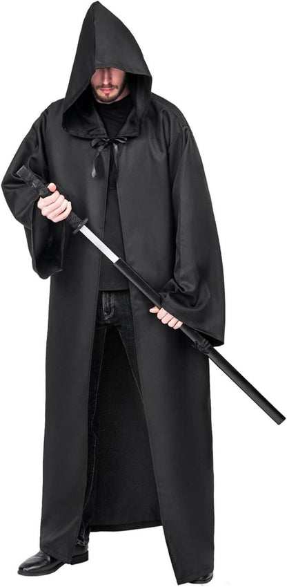 Umhang mit Kapuze Halloween Karneval Fasching Schwarz S