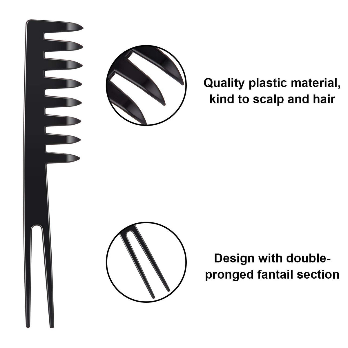 Fantail Kämme Set Breit Zahn Styling Detangling Schwarz