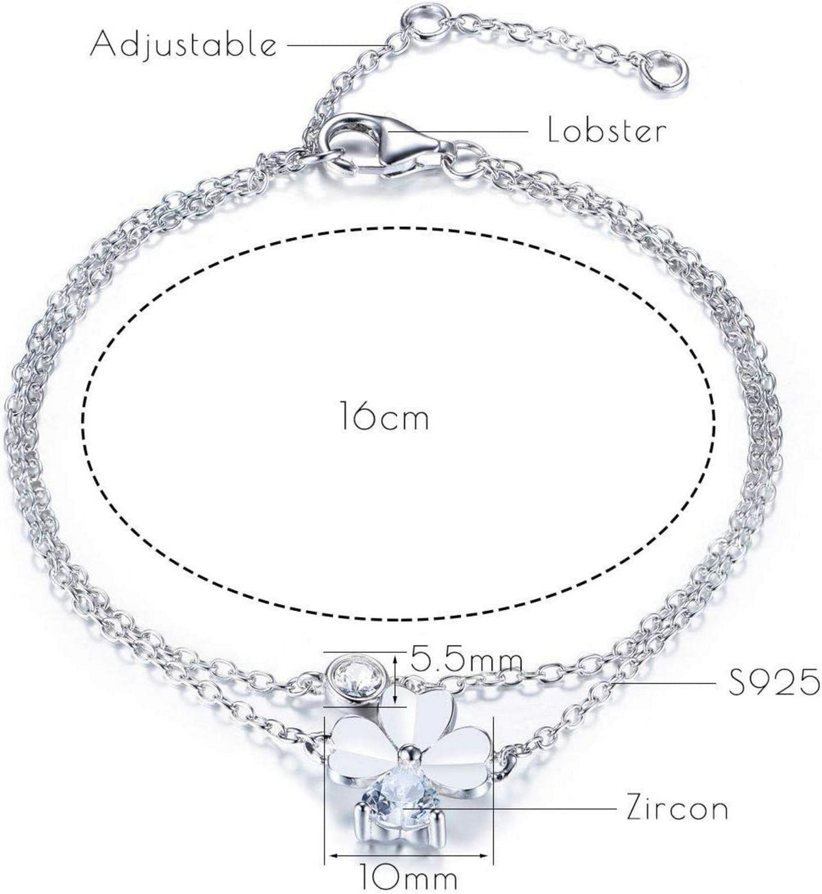 Damen Armband 925 Sterling Silber Zirkonia Anhänger Weiss