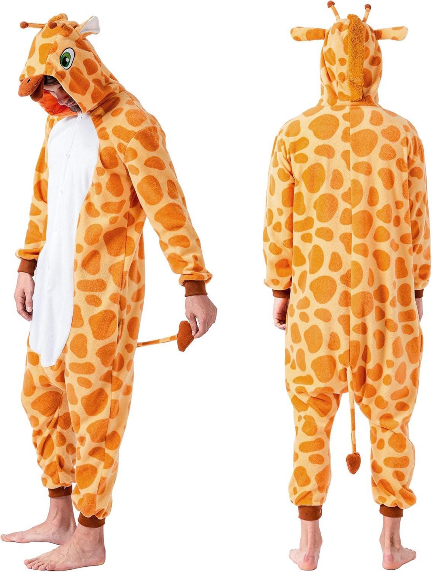 Plüsch Giraffe Pyjama Jumpsuit Tier Kostüm Halloween XL Orange