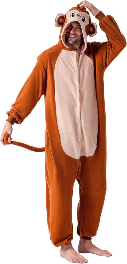 Affe Tier Kostüm Pyjama Plüsch Onesie Orange Erwachsene