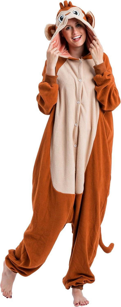 Affe Tier Kostüm Pyjama Plüsch Onesie Orange Erwachsene