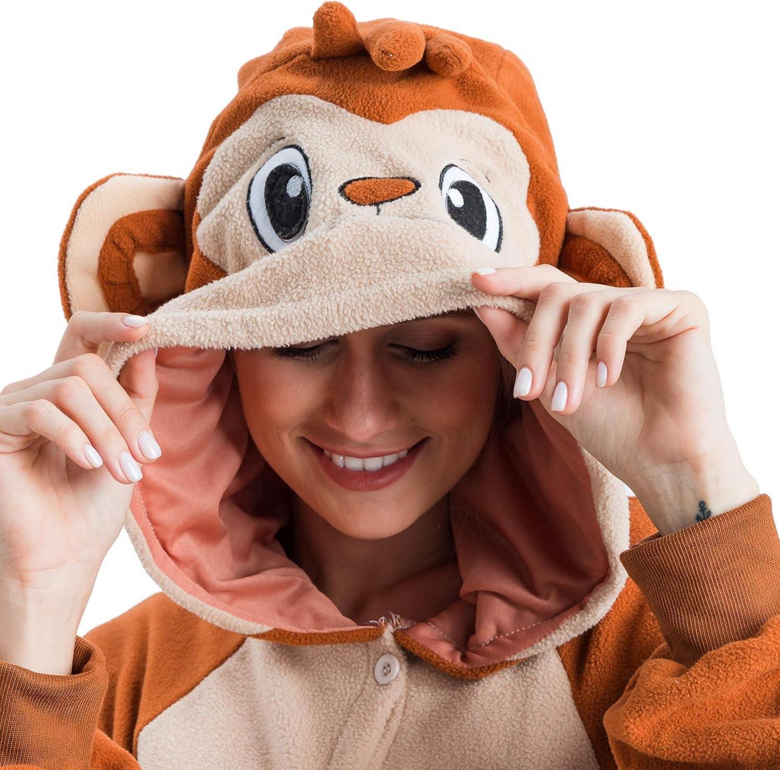 Affe Tier Kostüm Pyjama Onesie Plüsch Erwachsene Halloween Größe M