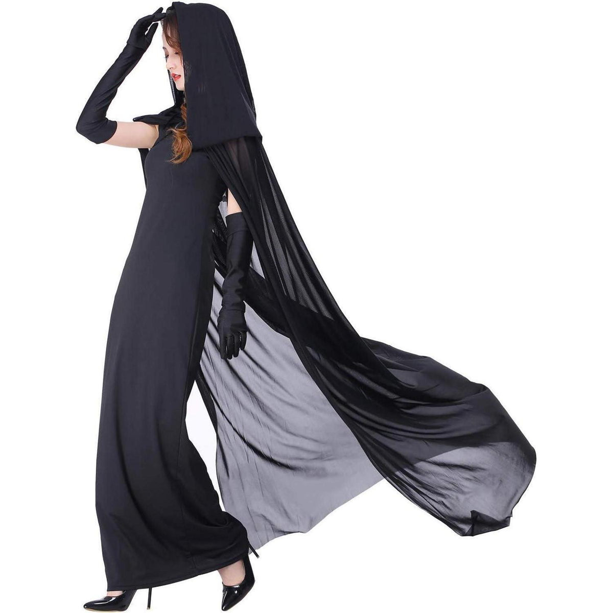 Halloween Kostüm Damen Geisterbraut - Schwarzes Horror Kleid Set