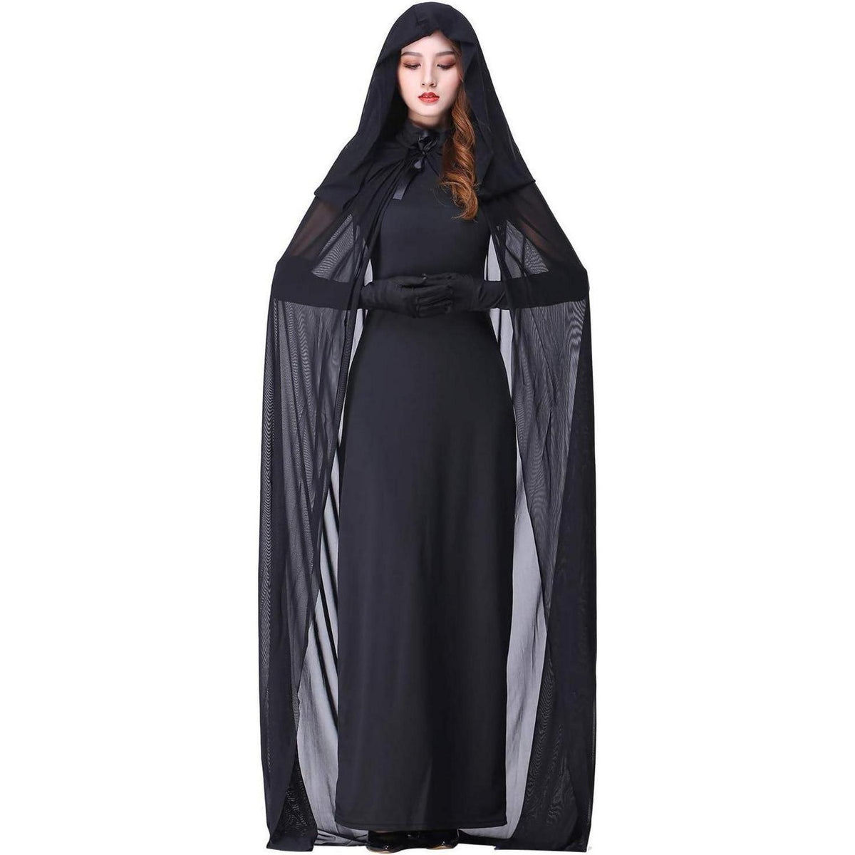 Halloween Kostüm Damen Geisterbraut - Schwarzes Horror Kleid Set
