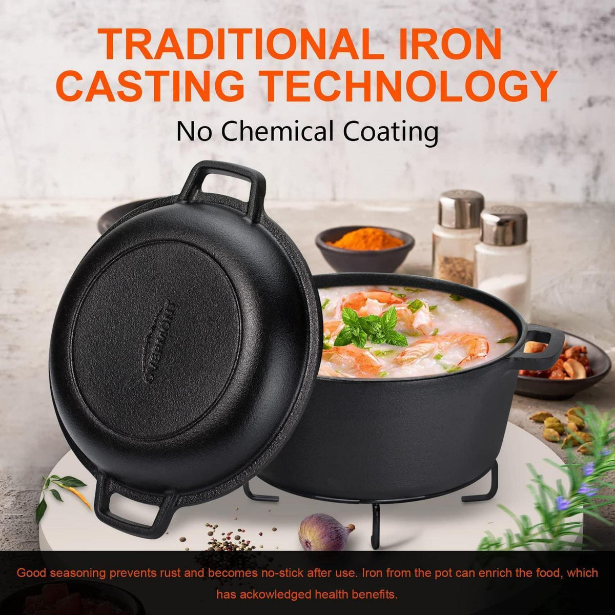 Gusseisen Dutch Oven 2-in-1 mit Pfannendeckel, 26 cm, Schwarz