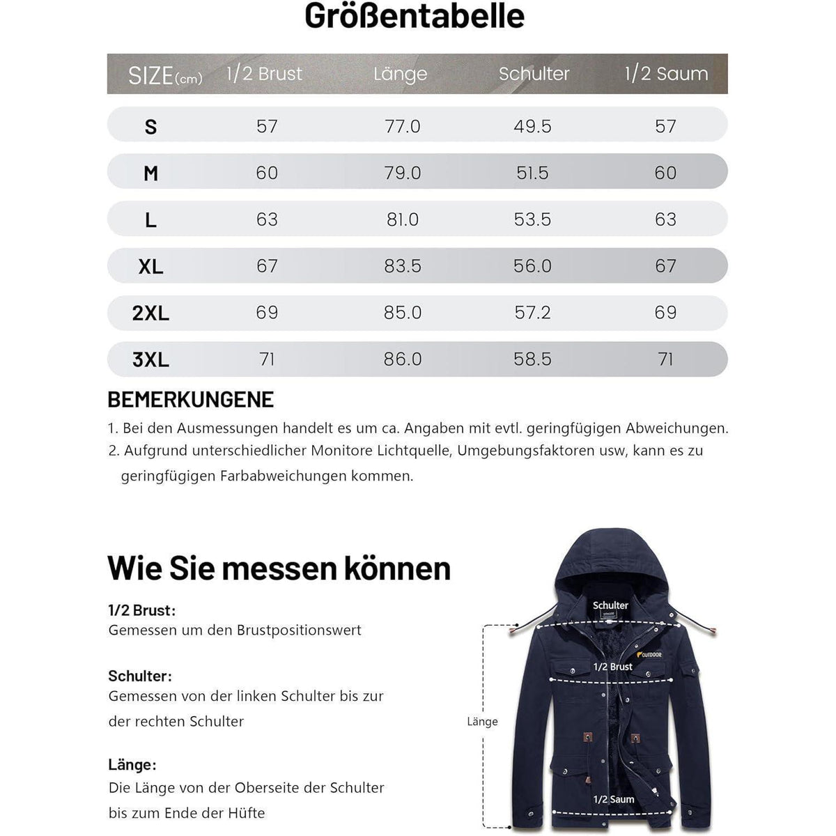 Herren Winterparka Fleecegefüttert mit Kapuze & Taschen Dunkelblau