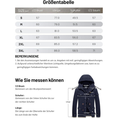 Herren Winterparka Fleecegefüttert mit Kapuze & Taschen Dunkelblau