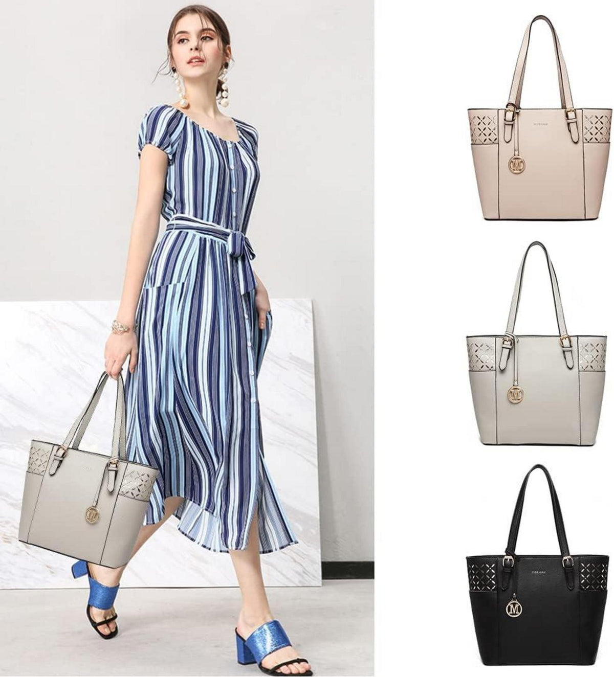 Elegante Miss Lulu Damen Handtasche Shopper Schultertasche PU-Leder