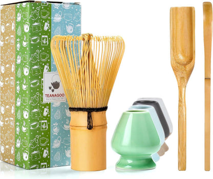Matcha-Zubehör-Set mit Bambus-Schneebesen & Porzellan-Inhaber