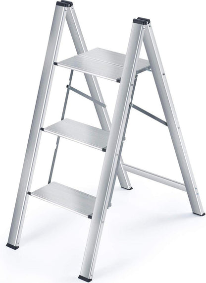 Stufenleiter 3-Stufen Aluminium Tritthocker mit Handlauf