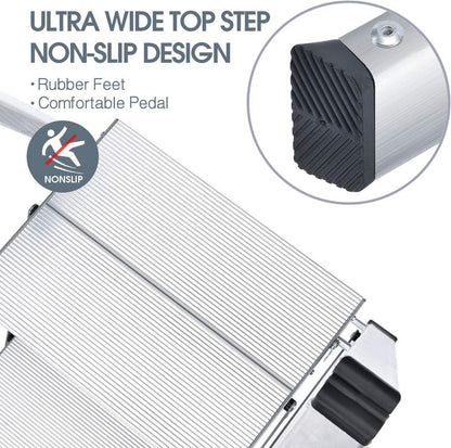 Stufenleiter 3-Stufen Aluminium Tritthocker mit Handlauf