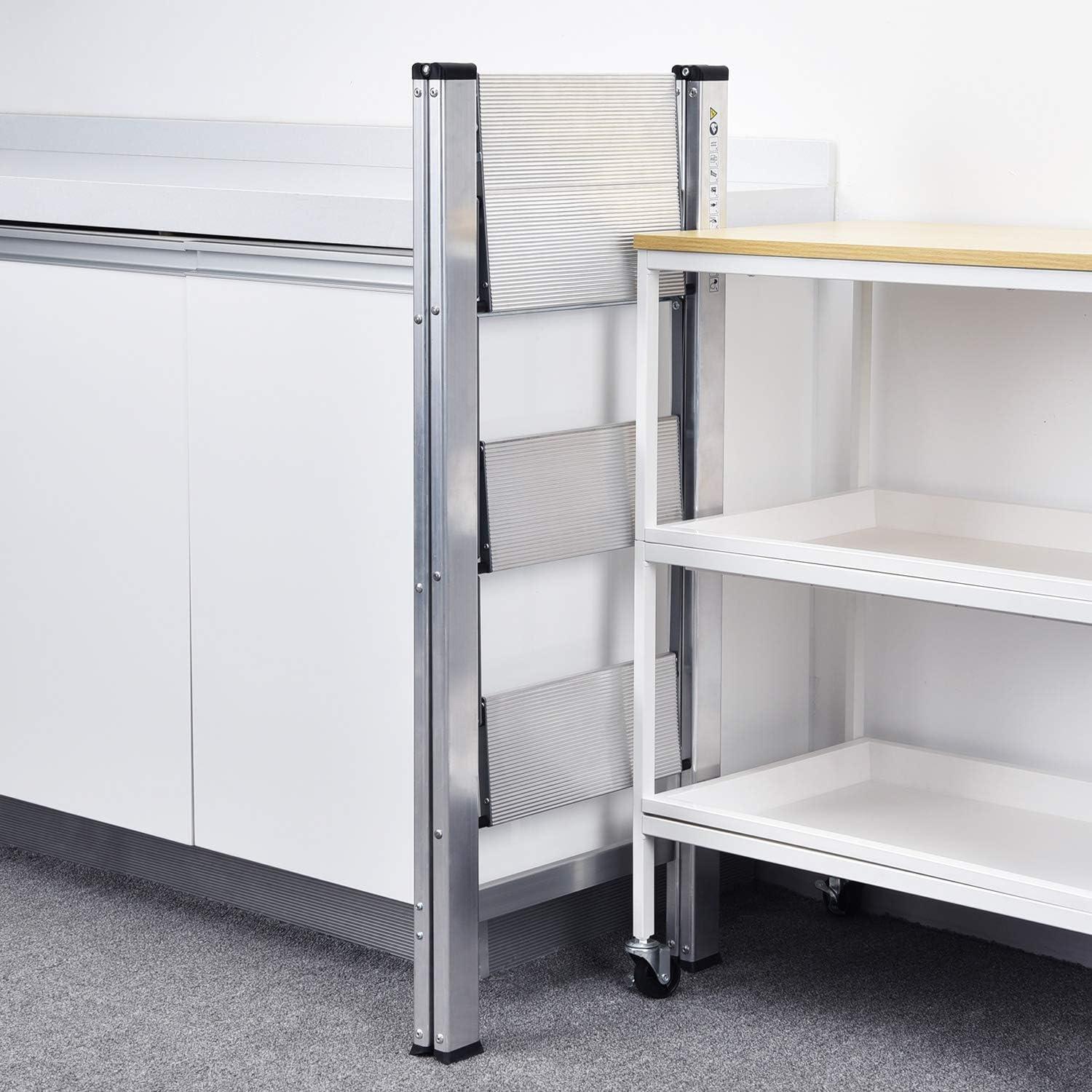 Klappbare Stufenleiter mit Handlauf, rutschfeste Aluminium Trittleiter (3