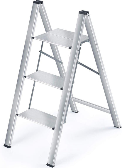 Klappbare Stufenleiter mit Handlauf, rutschfeste Aluminium Trittleiter (3