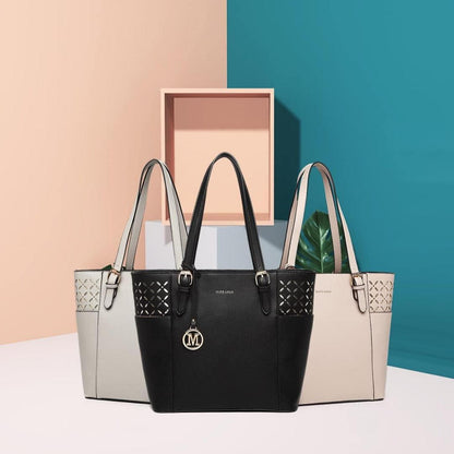 Miss Lulu Damen Handtasche Schultertasche Laser-Gravur A4 Groß PU-Leder Schwarz