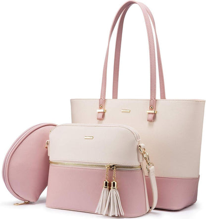 Damen Handtasche Set Leder Schultertasche 3-teiliges Set