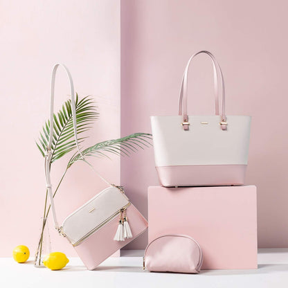 Große Damen Handtasche Schultertasche Leder Shopper Set 3-teilig