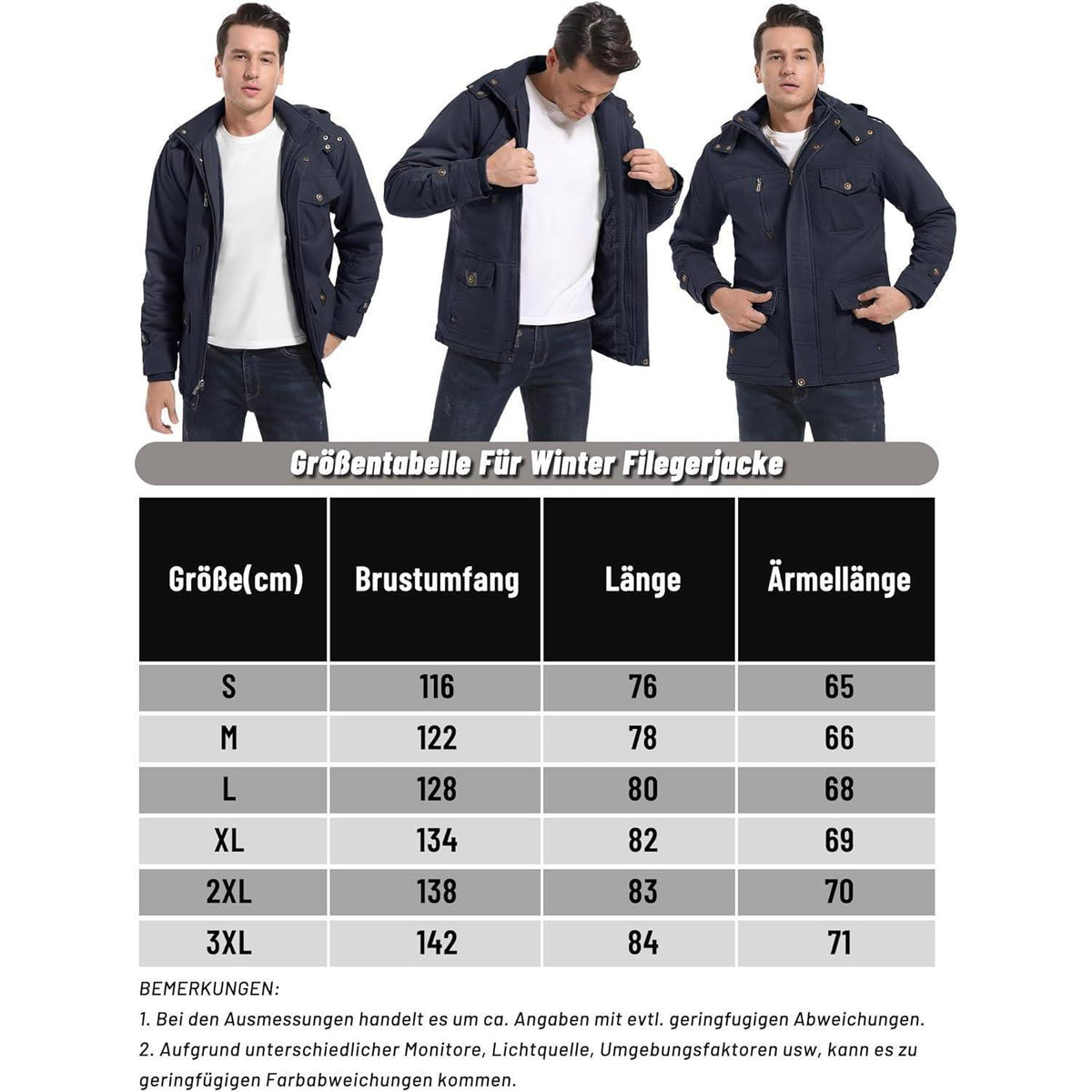 Herren Winterparka mit Kapuze & Cargo Taschen Dunkelblau