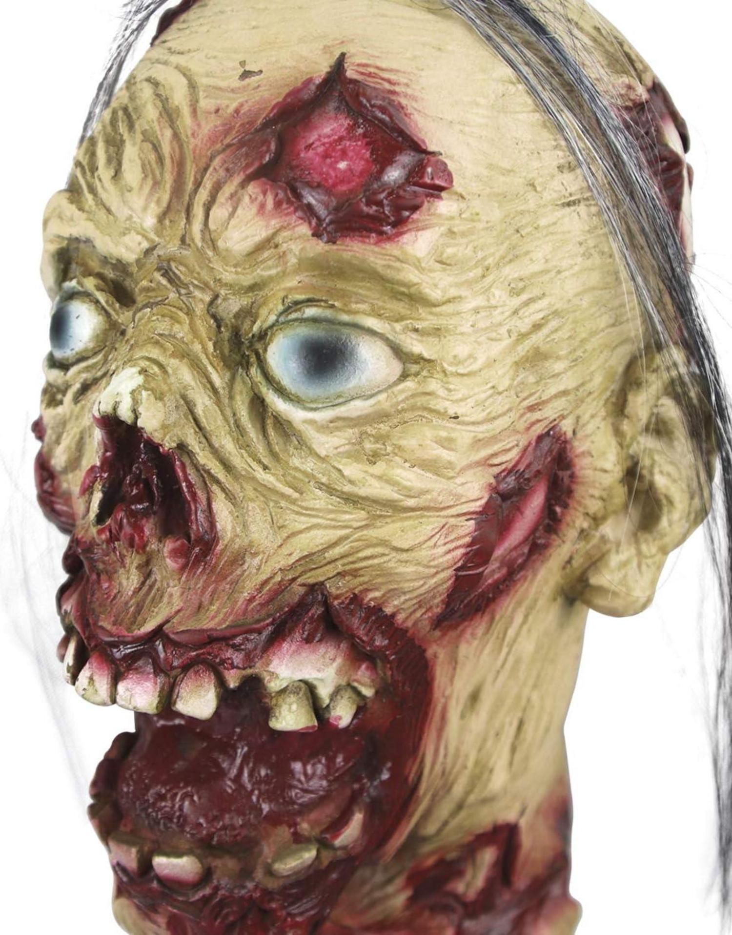 Beängstigender realistischer Halloween Zombiekopf Prop mit Perücke