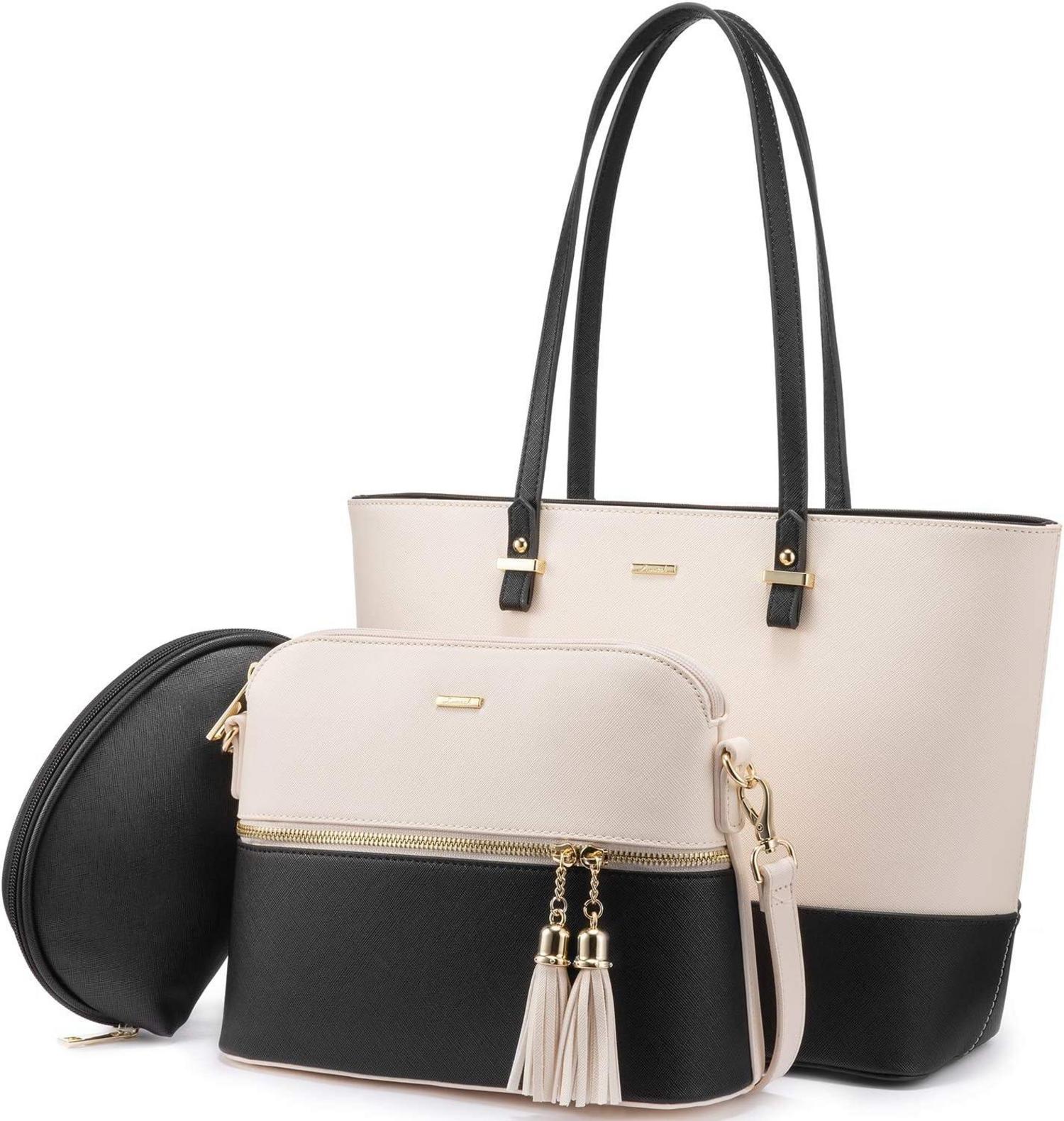Damen Handtasche Set Leder Schultertasche Shopper 3-teilig