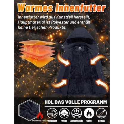 Herren Winterjacke gefüttert mit Kapuze & Cargo Taschen Dunkelblau