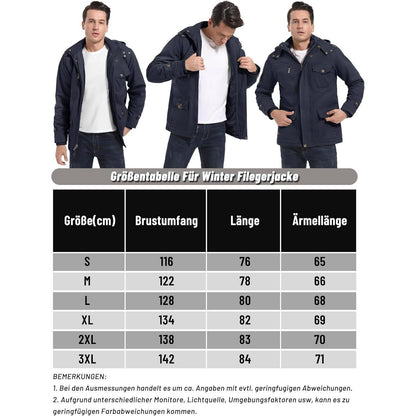 Herren Winterjacke gefüttert mit Kapuze & Cargo Taschen Dunkelblau