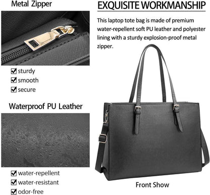 Große Damen Handtasche Schwarz Leder Umhängetasche 15.6 Zoll
