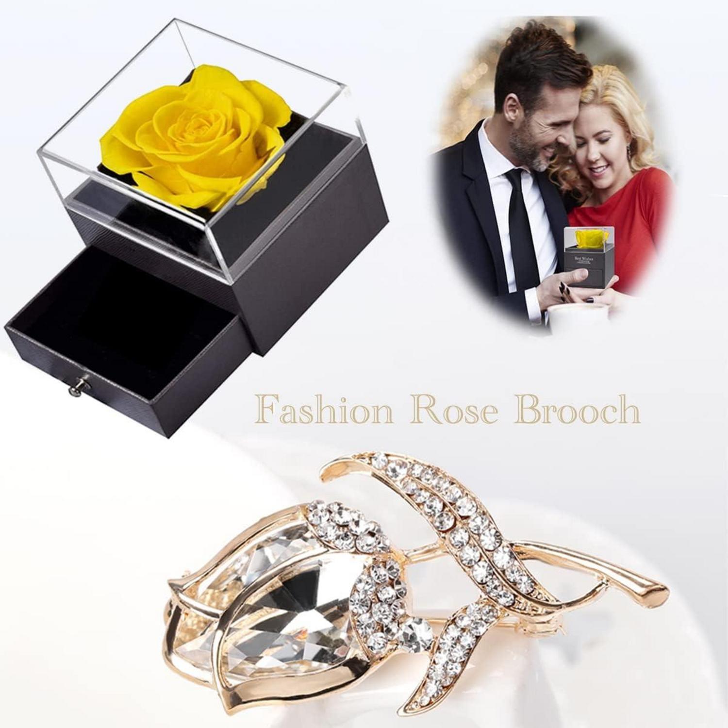 Konservierte gelbe Rose Geschenkbox mit Brosche, ewige Rose