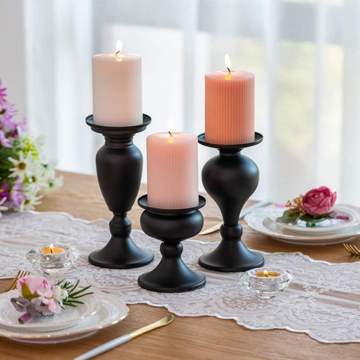 Schwarze Vintage Kerzenhalter Set für Hochzeit Party
