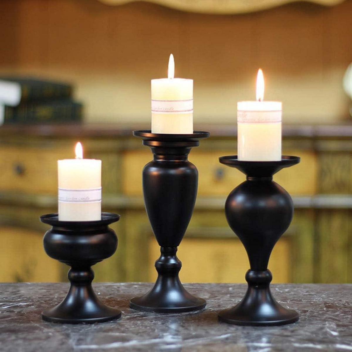 Dekorative Kerzenständer Vintage Metall 3er Set Schwarz