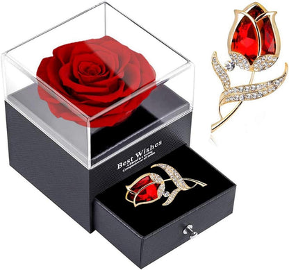 Ewige Rose Geschenkbox Rubin-Rosen-Brosche Muttertag Jahrestag