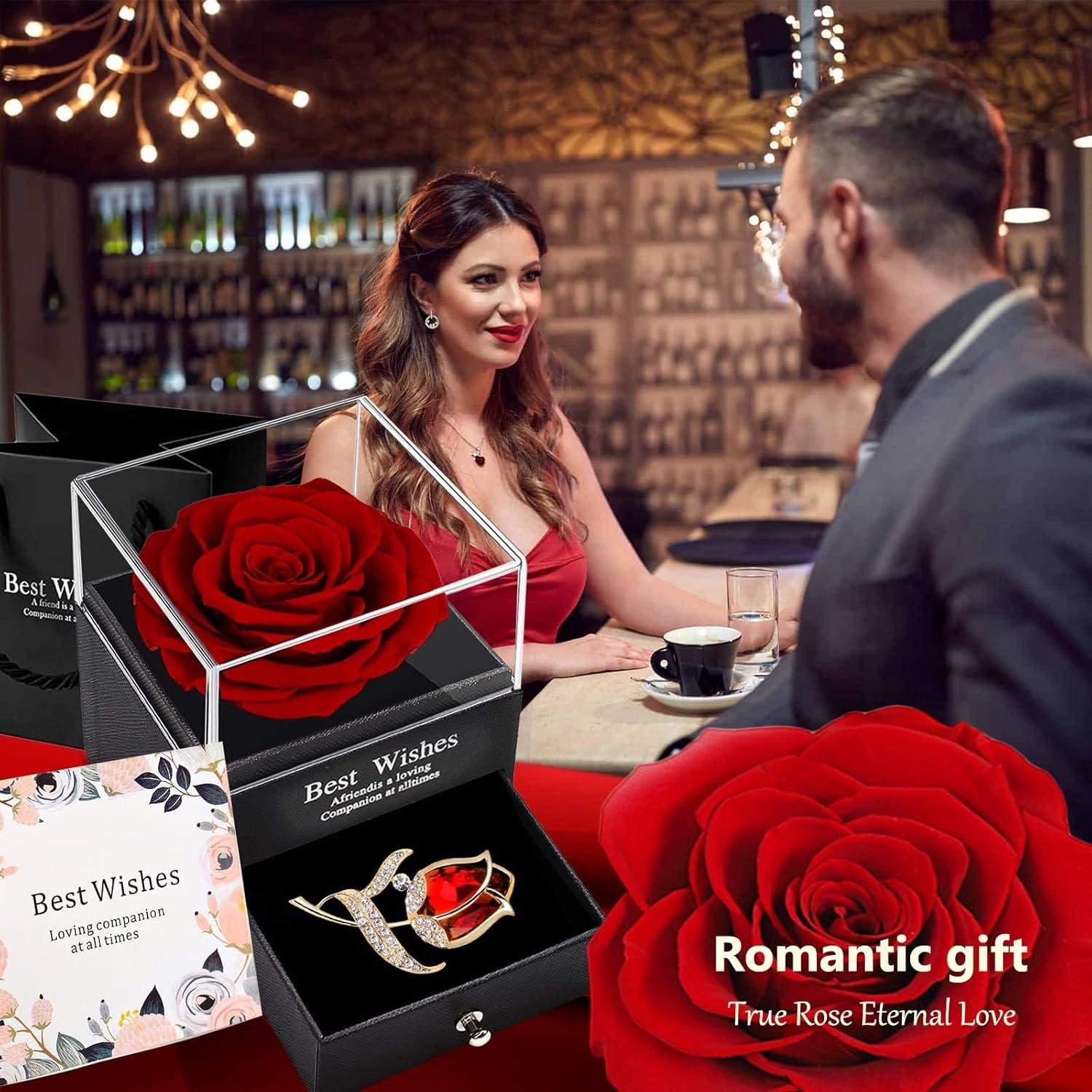 Ewige Rote Rose Geschenkbox Rubin-Brosche Schmuckkästchen