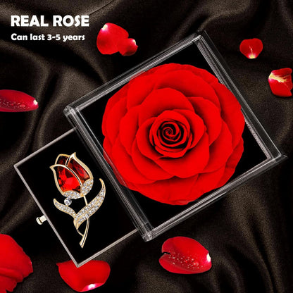 Ewige Rose Geschenkbox Rubin-Rosen-Brosche Muttertag Jahrestag