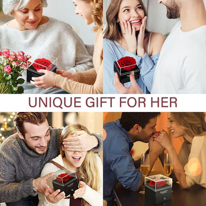Rote Rose Geschenkbox echte Rose mit Brosche Schmuckschatulle Ewige