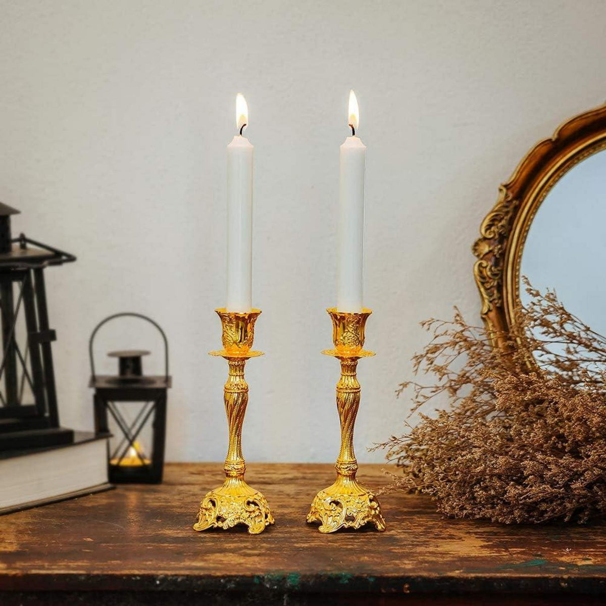 2er Set Goldene Kerzenständer für Schabbatkerzen - Metall