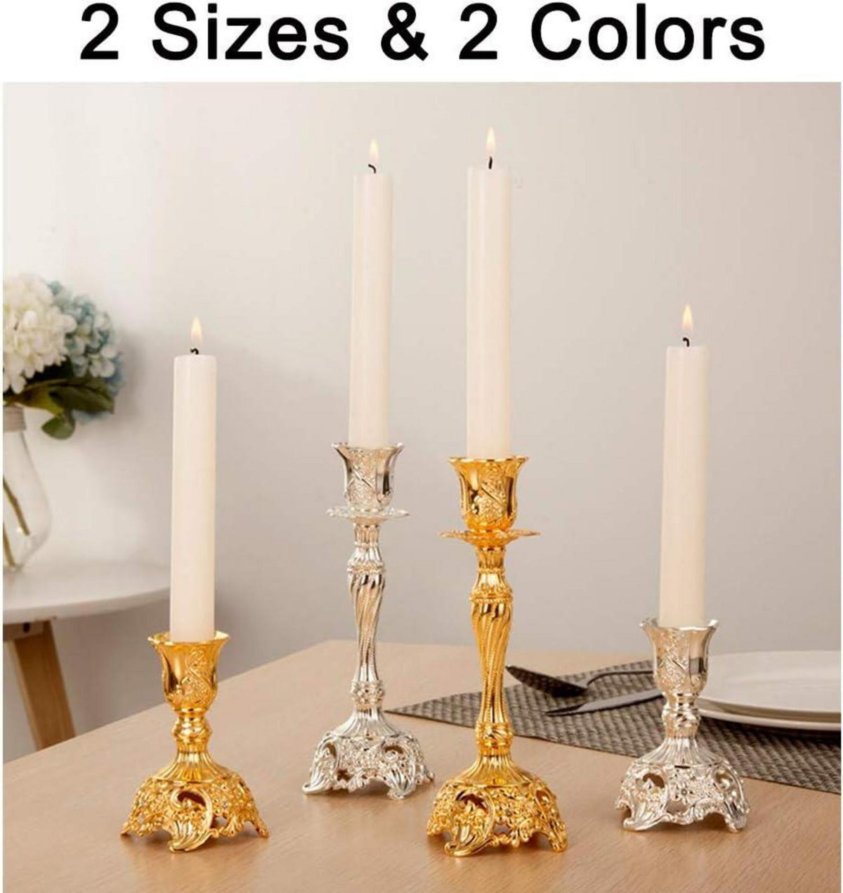 2er Set Kerzenständer Vintage Gold für Schabbat Hochzeit Tischdeko