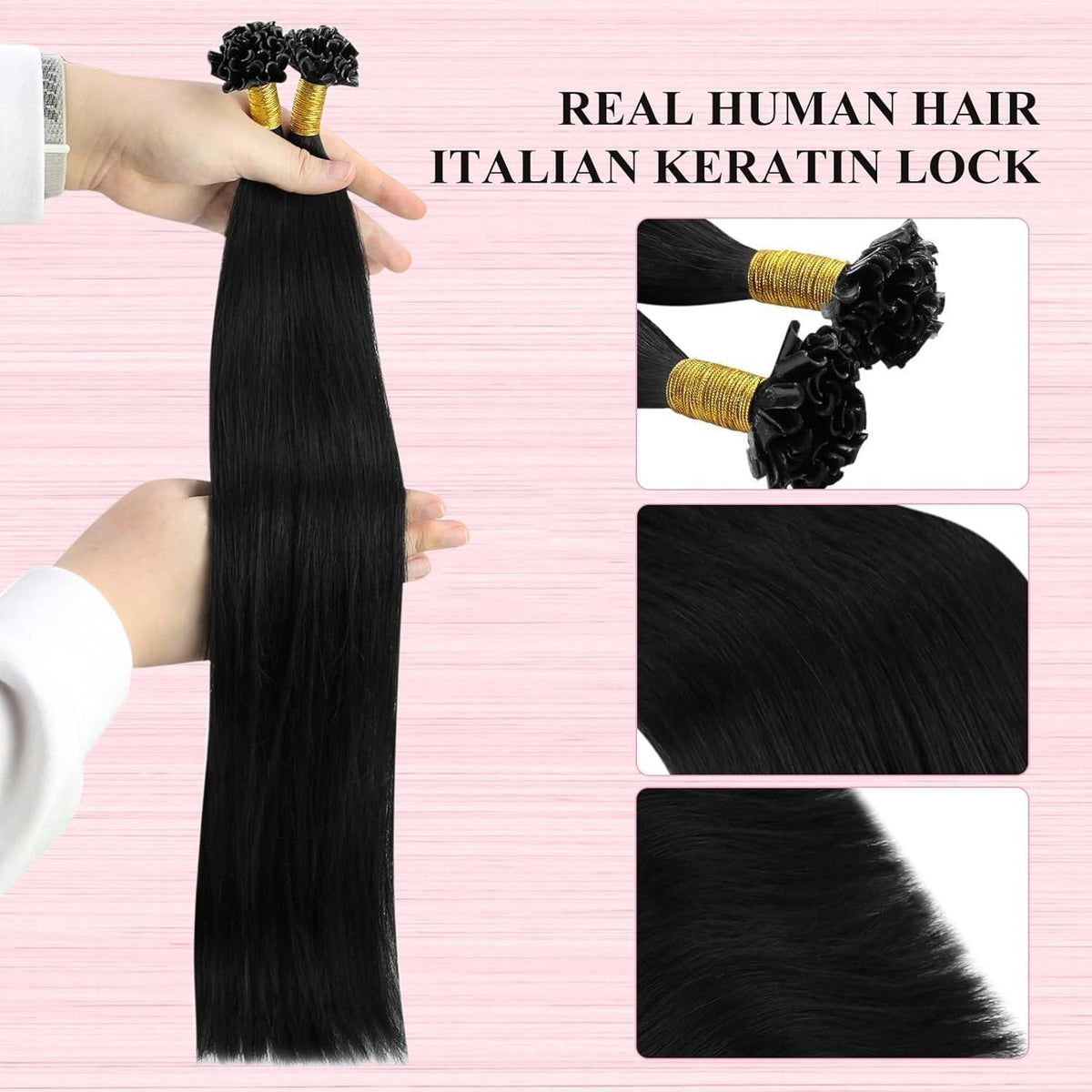 Echthaar Bondings Schwarz - Keratin U Tip Extensions 55cm