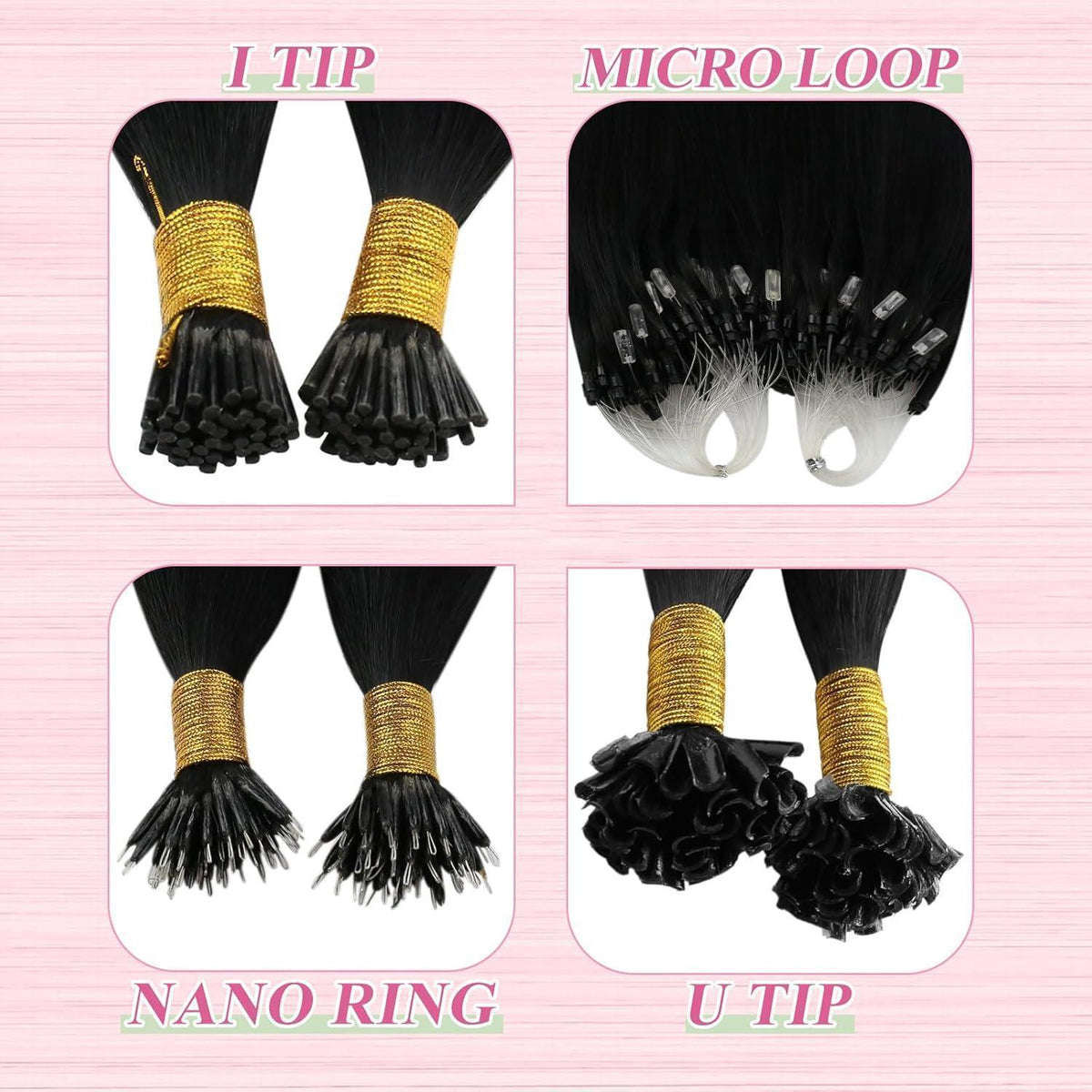 Echthaar Bondings Schwarz - Keratin U Tip Extensions 55cm