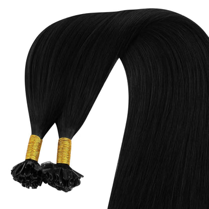 Echthaar Bondings Schwarz - Keratin U Tip Extensions 55cm