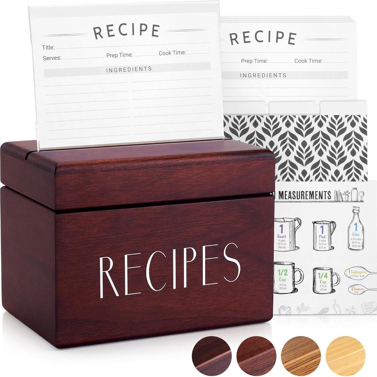 Holz Rezeptbox mit Rezeptkarten – Walnuss Rezeptkiste