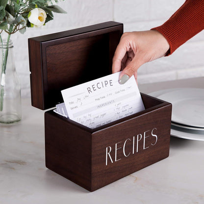 Holz Rezeptbox mit Rezeptkarten – Walnuss Rezeptkiste