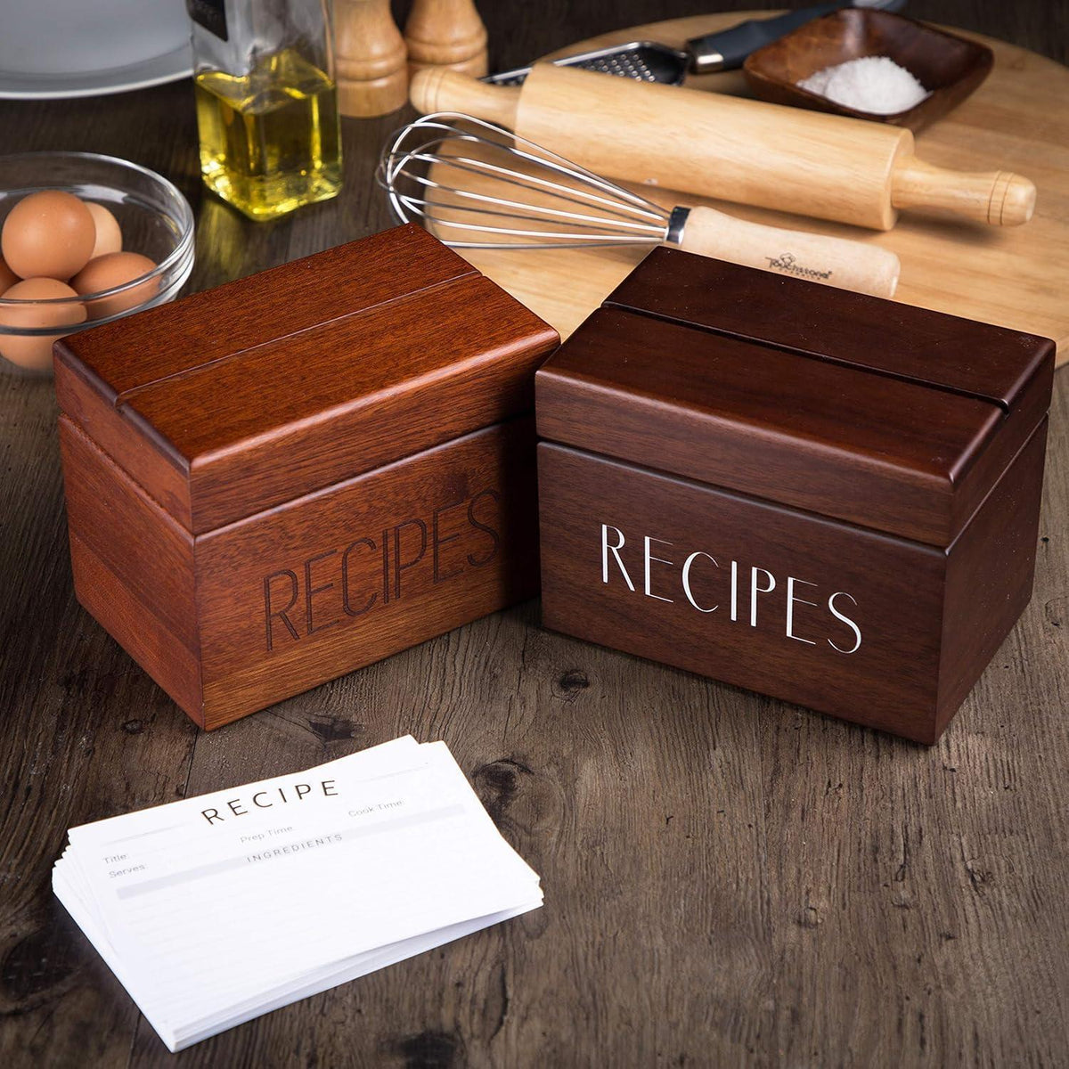 Holz Rezeptbox mit Rezeptkarten – Walnuss Rezeptkiste