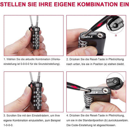 ZHEGE TSA Kabelschloss 4 Stellig Schwarz Silber 2 Stücke