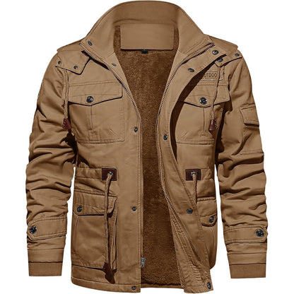 Herren Winterjacke Warm Gefüttert Militärstil Khaki 3XL