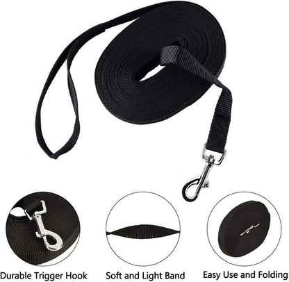 HUNDE SCHLEPPLEINE Nylon Trainingsleine 5m Schwarz D-Karabiner & Griffpolster