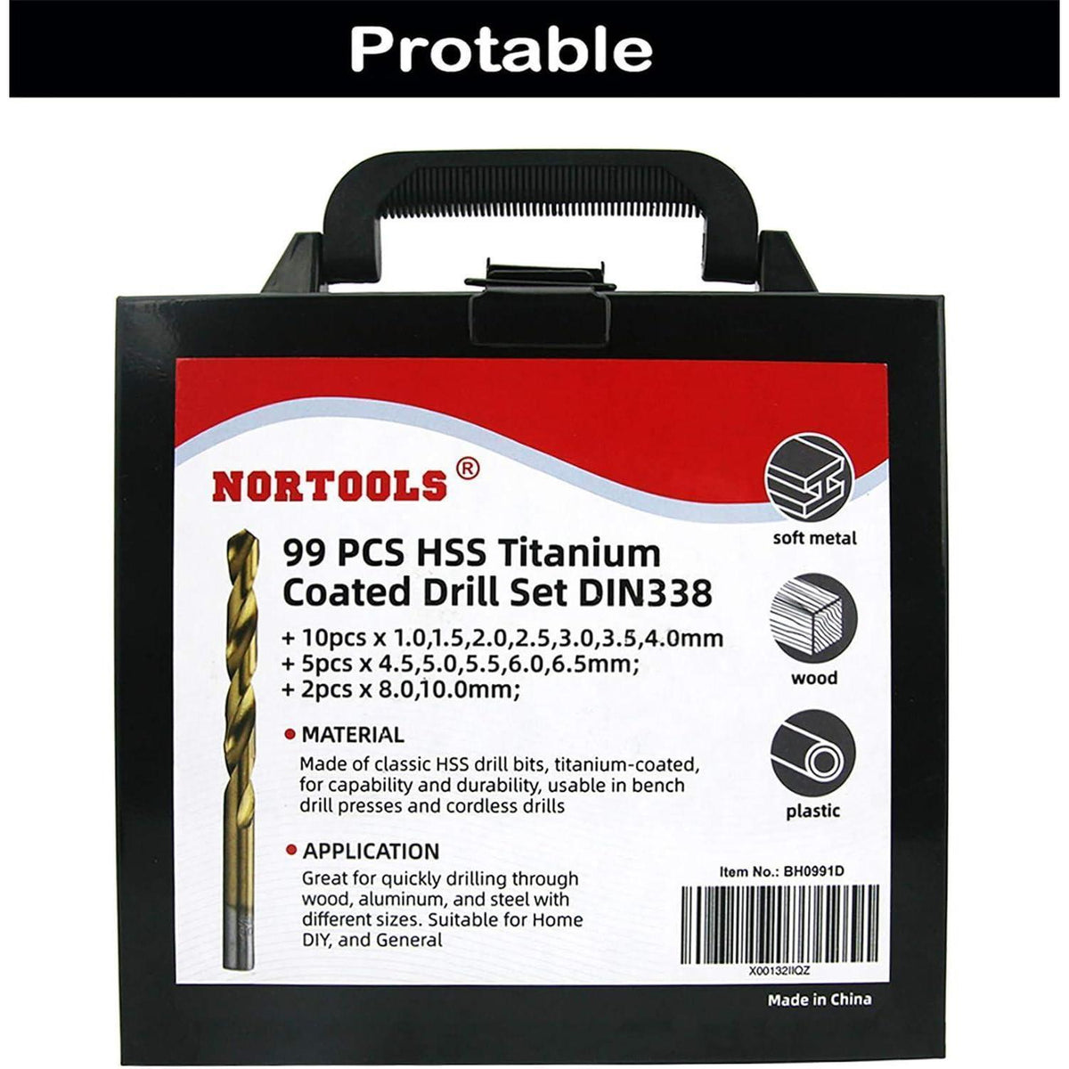 99-teiliges HSS-Bohrerset mit TiN-Beschichtung (1-10mm) für Metall & Holz